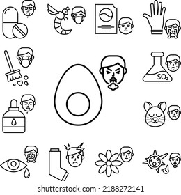 Egg, allergic face icon in a collection with other items