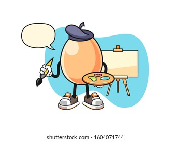 Egg artist with speech bubble cartoon. Mascot Character vector.