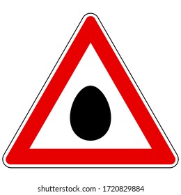 Egg and attention sign on white