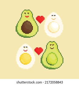 Egg and avocado love vector icon. Pixel art. 8 bit logo for game. eps10