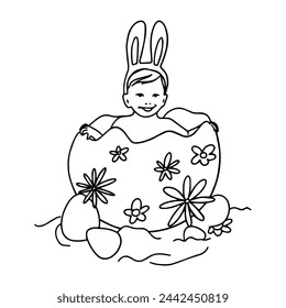 Ei mit Baby, Osterillustrierung im Line-Art-Stil.