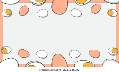 Egg Background Design Template. Boiled Egg Cartoon Vector Illustration. Food