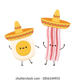 Egg and Bacon character design. Egg and Bacon cartoon vector.