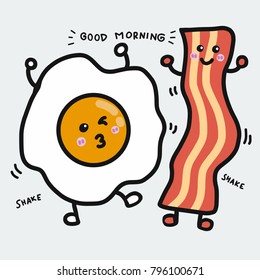 Egg and Bacon dancing cartoon vector illustration