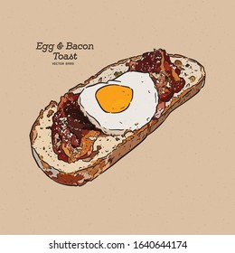 egg and bacon toast, hand draw sketch vector.