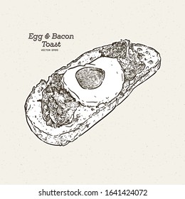 egg and bacon toast, hand draw sketch vector.