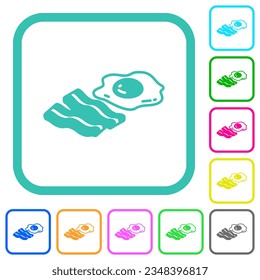 Egg and bacon vivid colored flat icons in curved borders on white background