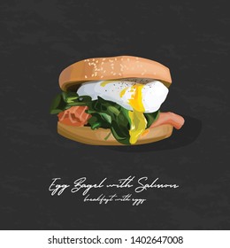 Egg bagel with salmon breakfast vector illustration. Design for food menu, cafe, food blog and recepies.