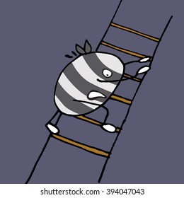 Egg Bandit climbing a ladder