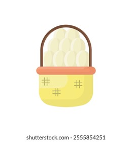 Egg in a basket flat design illustration, egg basket icon, Easter egg, spring, holiday celebration vector illustration. 