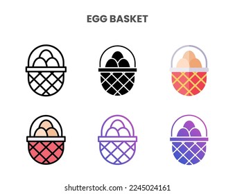 Egg Basket icons vector illustration set line, flat, glyph, outline color gradient. Great for web, app, presentation and more. Editable stroke and pixel perfect.