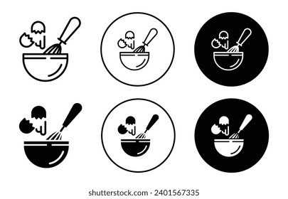 Egg beating icon. household baking or stir bakery flour preparation manually by using whisk mixer in bowl logo symbol mark. egg beating or cream blender mix beater  tool equipment utensil vector