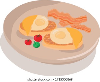 egg benedict - illustration for breakfast menu in a hotel, cafe, restaurant, diner poster for a wall decoration home kitchen, print for kitchen tool, print industry. Web site and land page design. 