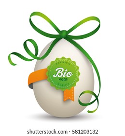 Egg with bio label and green label on the white background.  Eps 10 vector file.