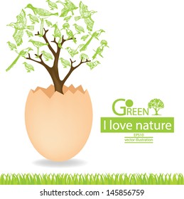 Egg. Bird. Tree design. Go green. Save world. vector illustration.