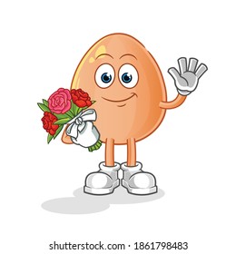 egg with bouquet mascot. cartoon vector