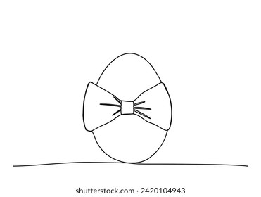 Egg with a bow, one line drawing vector illustration for Easter.