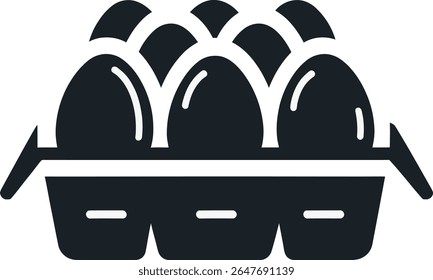 Egg Box Vector Silhouette Icon with Eggs