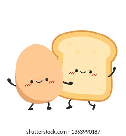 Egg and bread cartoon. character design. white background.
