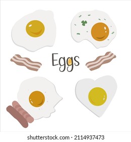 Egg breakfast. Fried eggs with bacon and greens vector illustration