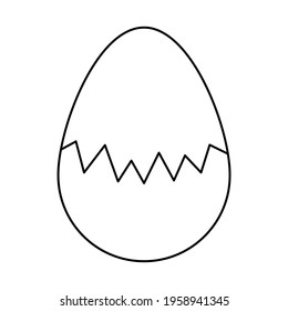 The egg is broken. Sketch. The eggshell is cracked in the middle of the egg. Vector illustration. Hatching a chick. Chicken egg with a zigzag split. Doodle style. Outline of nav isolated background.