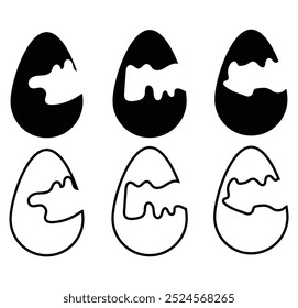 Iconos de vector de huevo y huevo roto en diseño de estilo de línea para Sitio web, App, interfaz de usuario, trazo editable. Huevo de silueta de Vector plano. Contorno de icono plano de huevo. Ilustración vectorial. diseño eps 10.