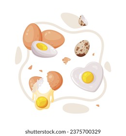 Egg with Brown Shell, White and Yellow Yolk Vector Composition
