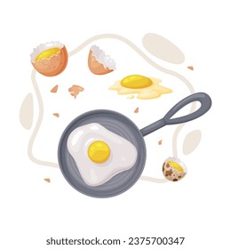 Egg with Brown Shell, White and Yellow Yolk Vector Composition