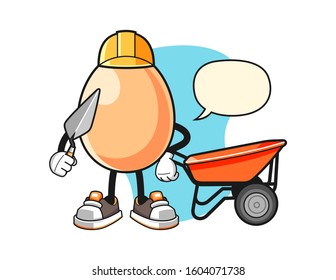 Egg builder with speech bubble cartoon. Mascot Character vector.