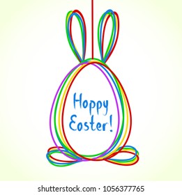 Egg bunny doodle background. Happy Ester greeting card. Cute hand drawn childish invitation, greeting card. Holiday linear illustration for print, web