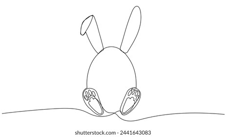Egg with bunny ears in continuous one line art style. Happy Easter concept. Simple vector illustration