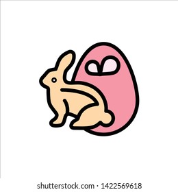 Egg, Bunny, Easter, Rabbit  Flat Color Icon. Vector icon banner Template