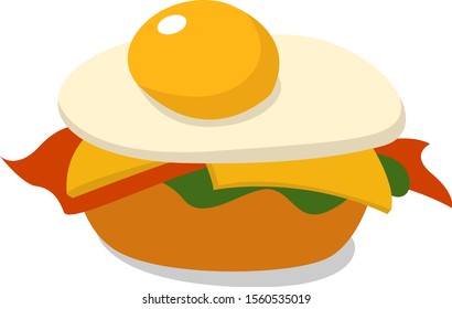 Egg burger, illustration, vector on white background.