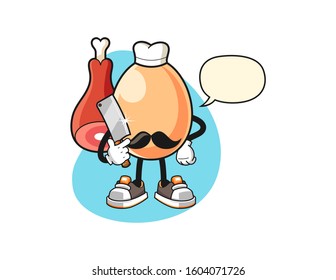 Egg butcher with speech bubble cartoon. Mascot Character vector.