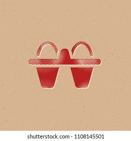 Egg card box icon in halftone style. Grunge background vector illustration.