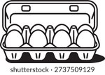 Egg carton with eggs black and white vector illustration

