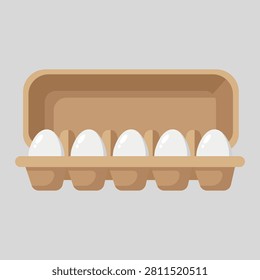 Egg carton with fresh farm eggs packaging container illustration flat vector isolated on white background grocery agriculture food storage concept for retail and kitchen design