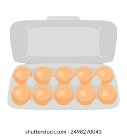 Ilustración del cartón del huevo, Vector plano, aislado en un fondo blanco. Menú del desayuno 