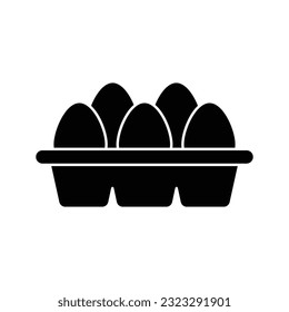 Egg carton pack icon design. Eggs container box cooking food cardboard black icon. isolated on white background. vector illustration
