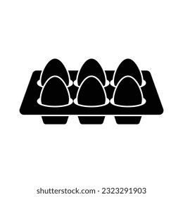 Egg carton pack icon design. Eggs container box cooking food cardboard black icon. isolated on white background. vector illustration
