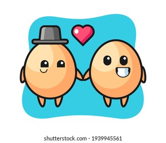 Egg cartoon character couple with fall in love gesture