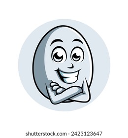 Egg Cartoon Character Cross arm Happy Mascot Illustration, Vector Clipart