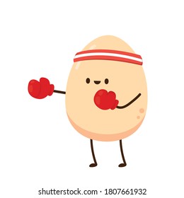 Egg cartoon. Egg character design. white background. Egg boxer cartoon.
