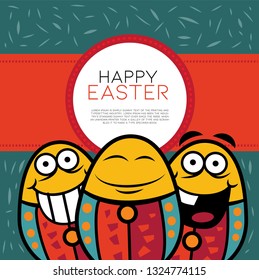 Egg cartoon character with happy face .Easter greeting vector drawing illustration
