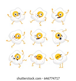 Egg Cartoon Character - modern vector template set of mascot illustrations. Gift images of egg, dancing, smiling, having a good time. Emoticon, emotions giggle, surprise, blinking