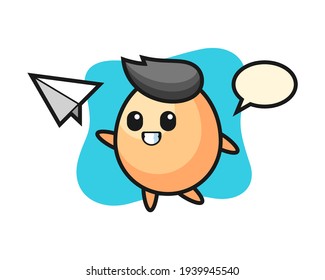 Eierkartoon-Charakter werfen Papier Flugzeug
