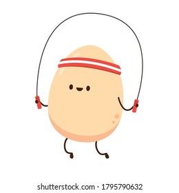 Egg cartoon exercise. Egg character design. Egg on white background. Jump rope vector.