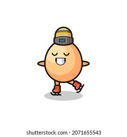 egg cartoon as an ice skating player doing perform , cute style design for t shirt, sticker, logo element