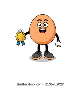 egg cartoon illustration with satisfaction guaranteed medal , character design