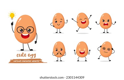 egg cartoon with many expressions. different egg activity vector illustration flat design.